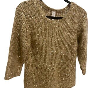 Jones New York Gold Sequin Knit Sweater – XS, Holiday/Party Perfect